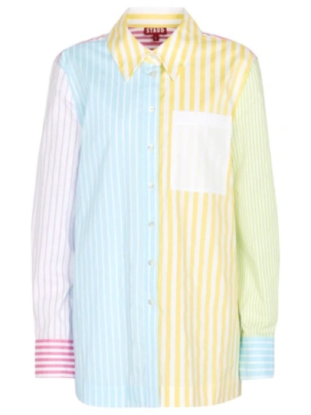 STAUD Pastel Multistripe Cotton Button-Down Shirt